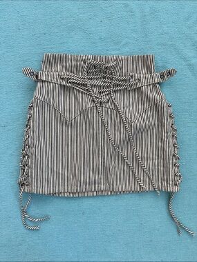 Re/Done Black and White Striped Lace-Up Mini Skirt 24